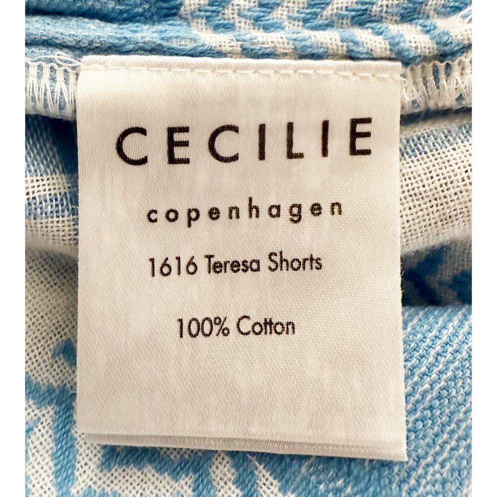 Cecilie Copenhagen Women's Teresa Cotton Shorts Resort Smocked Waist Blue White - Picture 9 of 11
